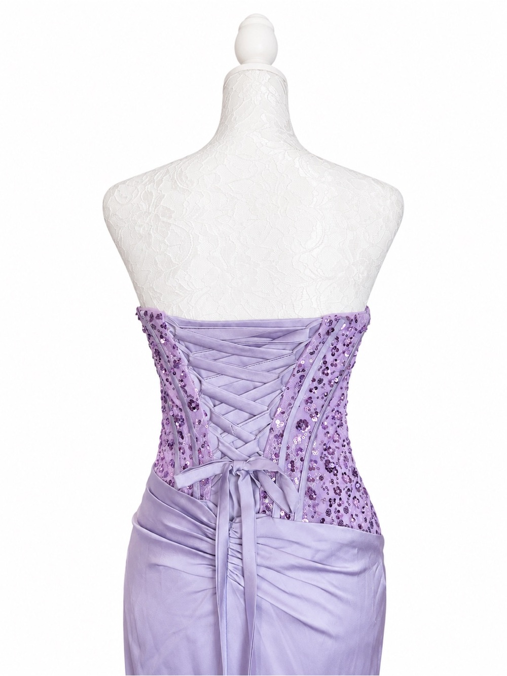 Lavender Strapless Sequin Corset Satin Maxi Gown Dress Size 0 formal party NWT - Picture 6 of 7